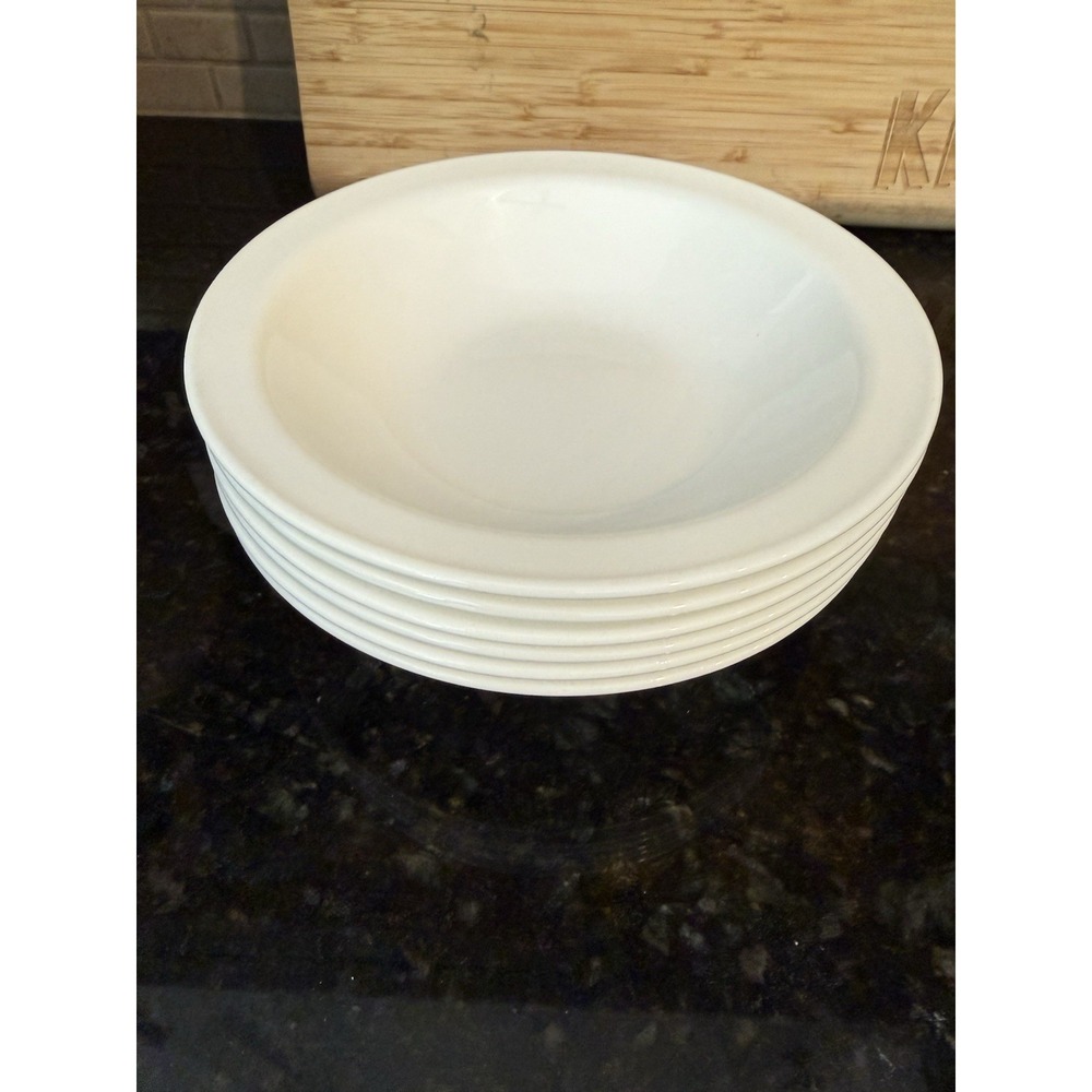 SET OF SIX VINTAGE CORNING  WHITE SOUP BOWLS 7" Made In USA Perfect